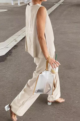 Ensemble deux pièces sans manches à col rond et fente unie